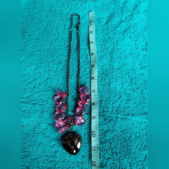 Gunmetal Heart Pendant with little Pink Hearts - Picture 2 of 3